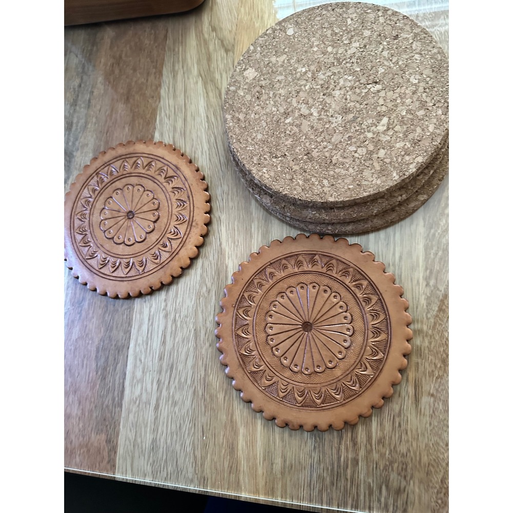 Handmade Paraguayan Leather & Cork Trivets / Hot Pads Set